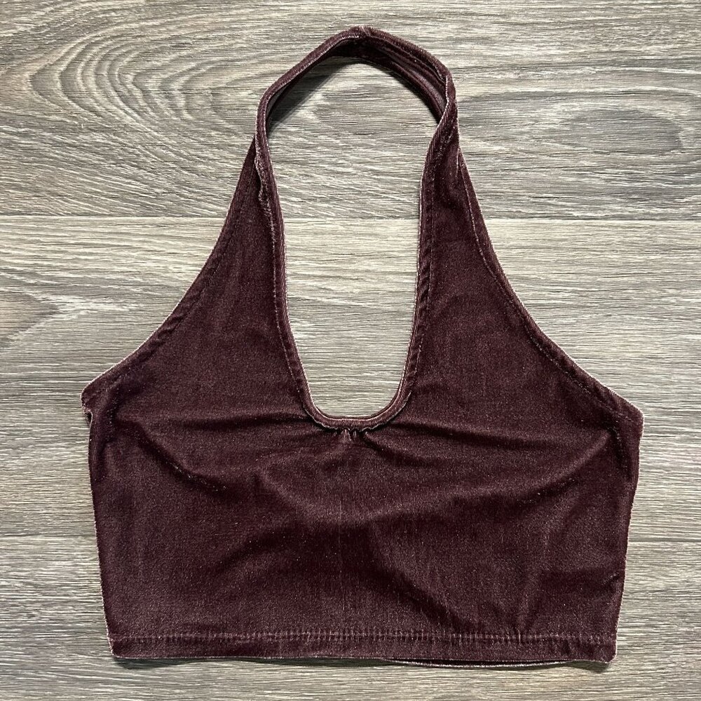Don’t Ask Why Crushed Velvet Halter Top Crop One Size Purple Made in Italy Y2K